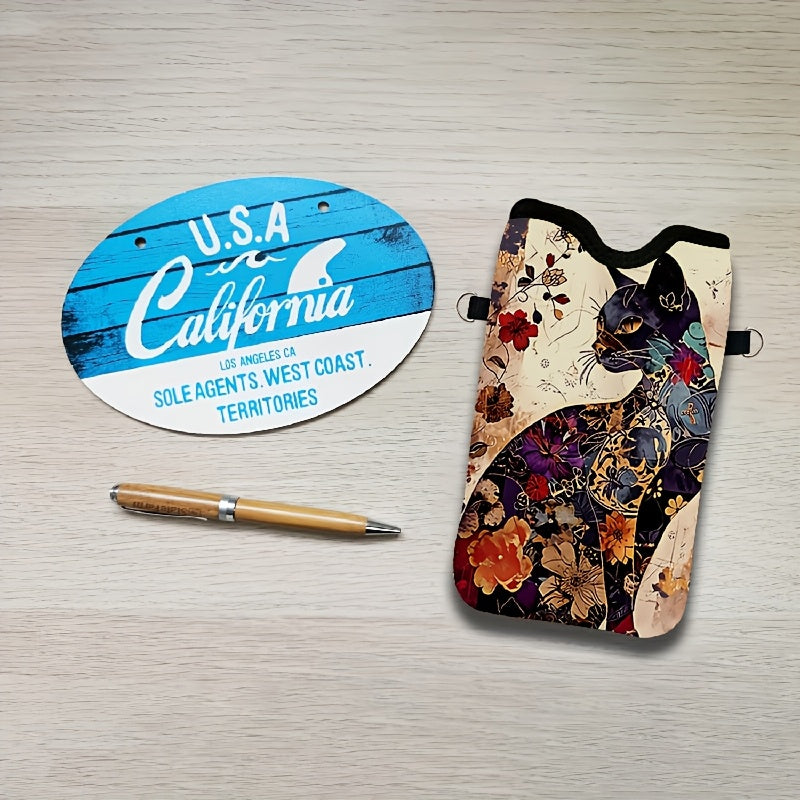 Cat and Floral Print Pattern Phone Pouch