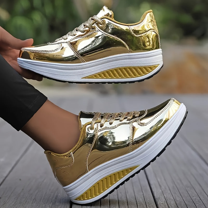Roxani Glossy Golden Running Shoes
