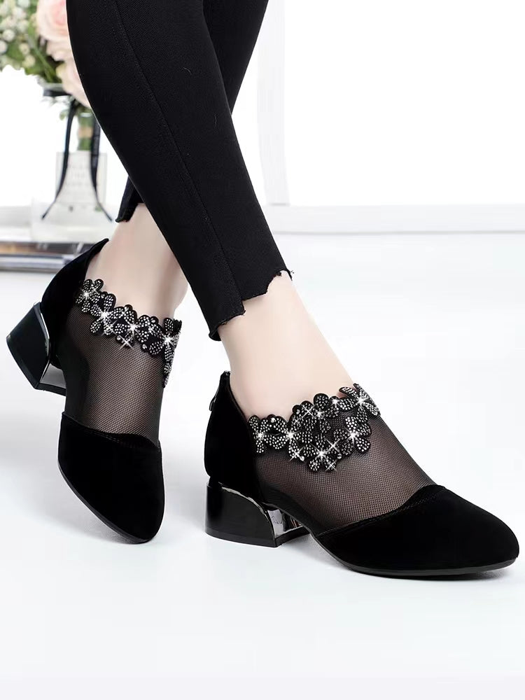 Austin5 Rhinestone Mesh Block Heels