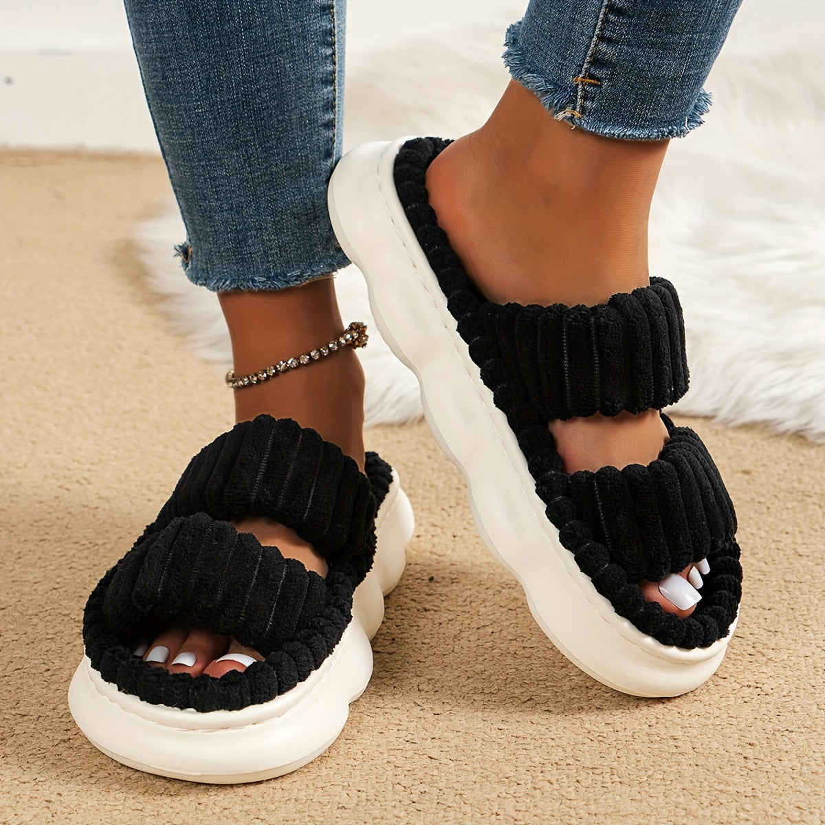Two Bands Platform Slippers