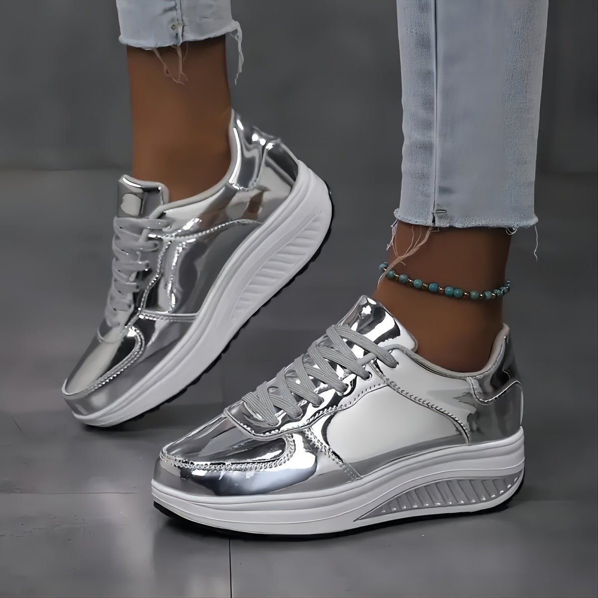 Roxani Glossy Golden Running Shoes