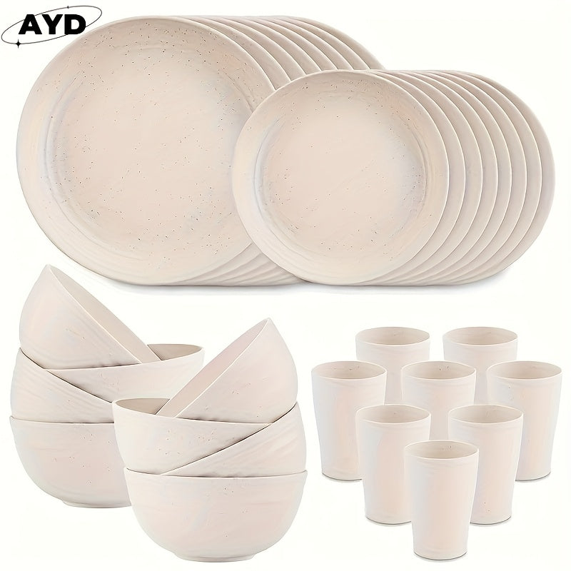 16/ 32pcs Black Kitchen Plastic Wheat Straw Dinnerware Set,
