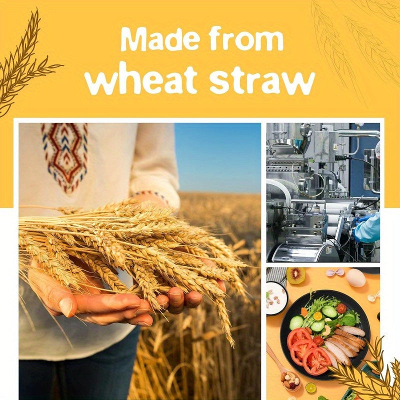 16/ 32pcs Black Kitchen Plastic Wheat Straw Dinnerware Set,