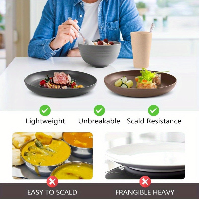 16/ 32pcs Black Kitchen Plastic Wheat Straw Dinnerware Set,