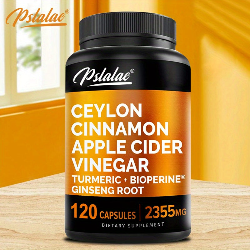 120 Capsules of Ceylon Cinnamon Plus Apple Cider Vinegar, Turmeric, Bioperine, and Ginseng
