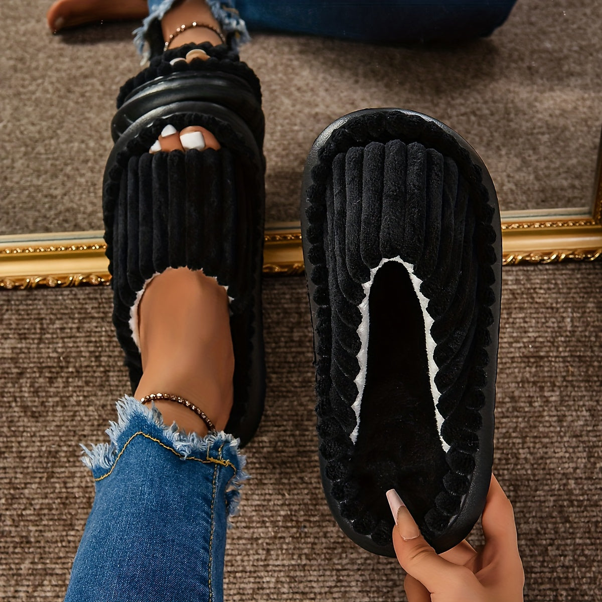 Cozy Plush Half Toe Cap Slippers