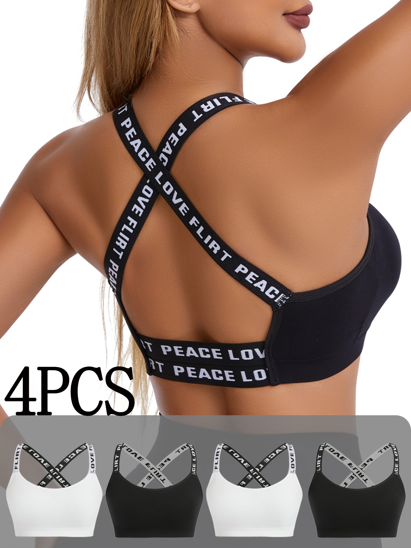 Chichy2 Set of 4 Lettered Sports Bras