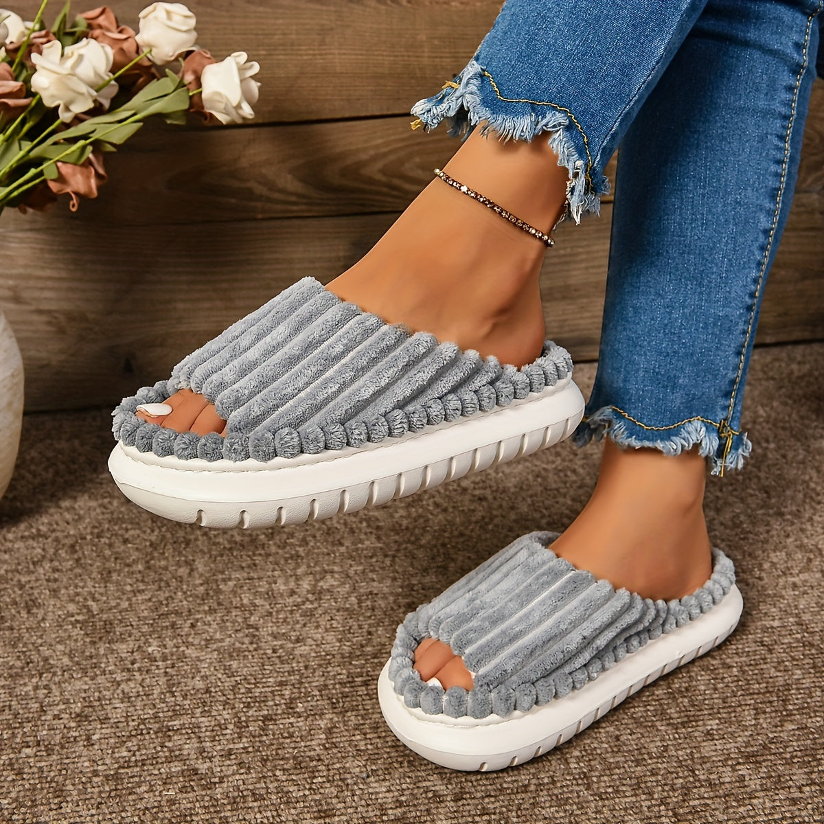 Cozy Plush Half Toe Cap Slippers