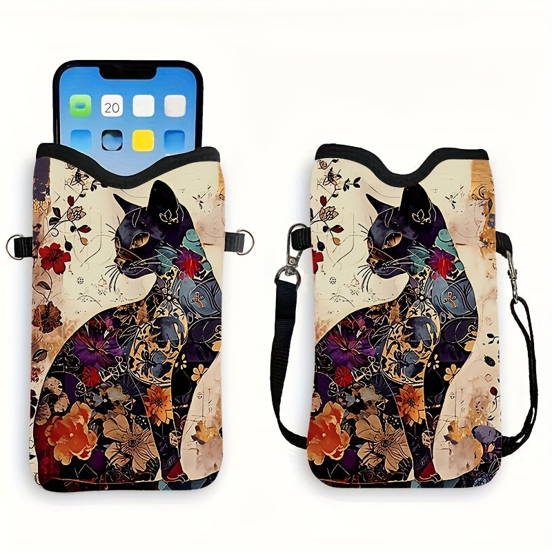 Cat and Floral Print Pattern Phone Pouch