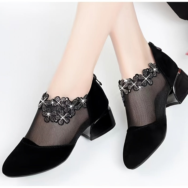 Austin5 Rhinestone Mesh Block Heels