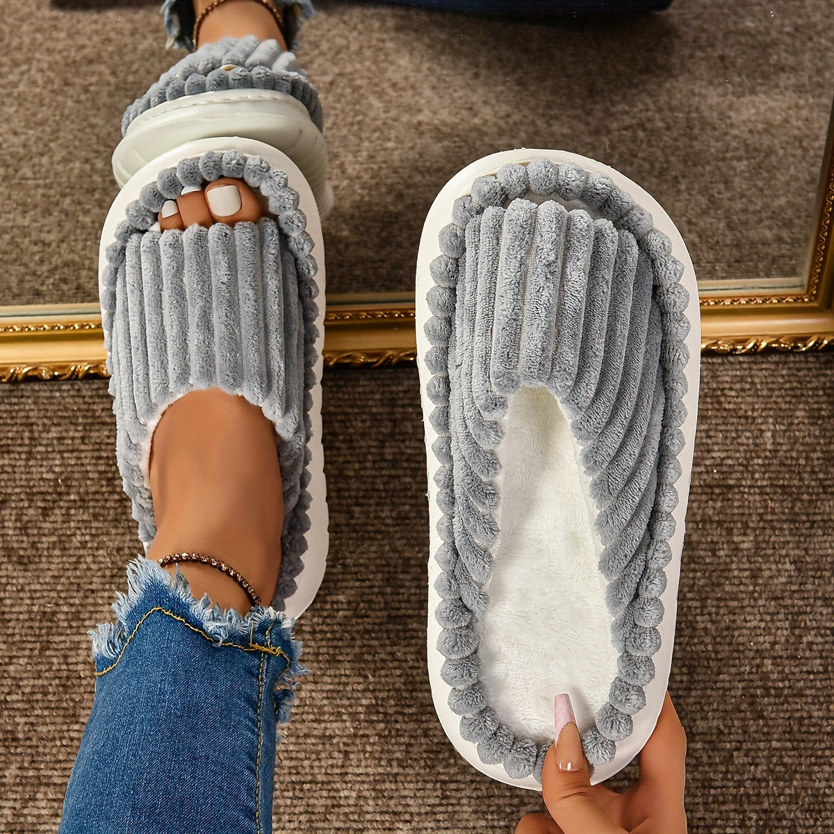 Cozy Plush Half Toe Cap Slippers