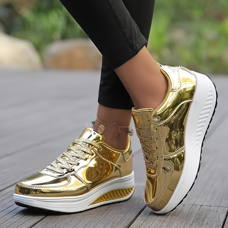Roxani Glossy Golden Running Shoes