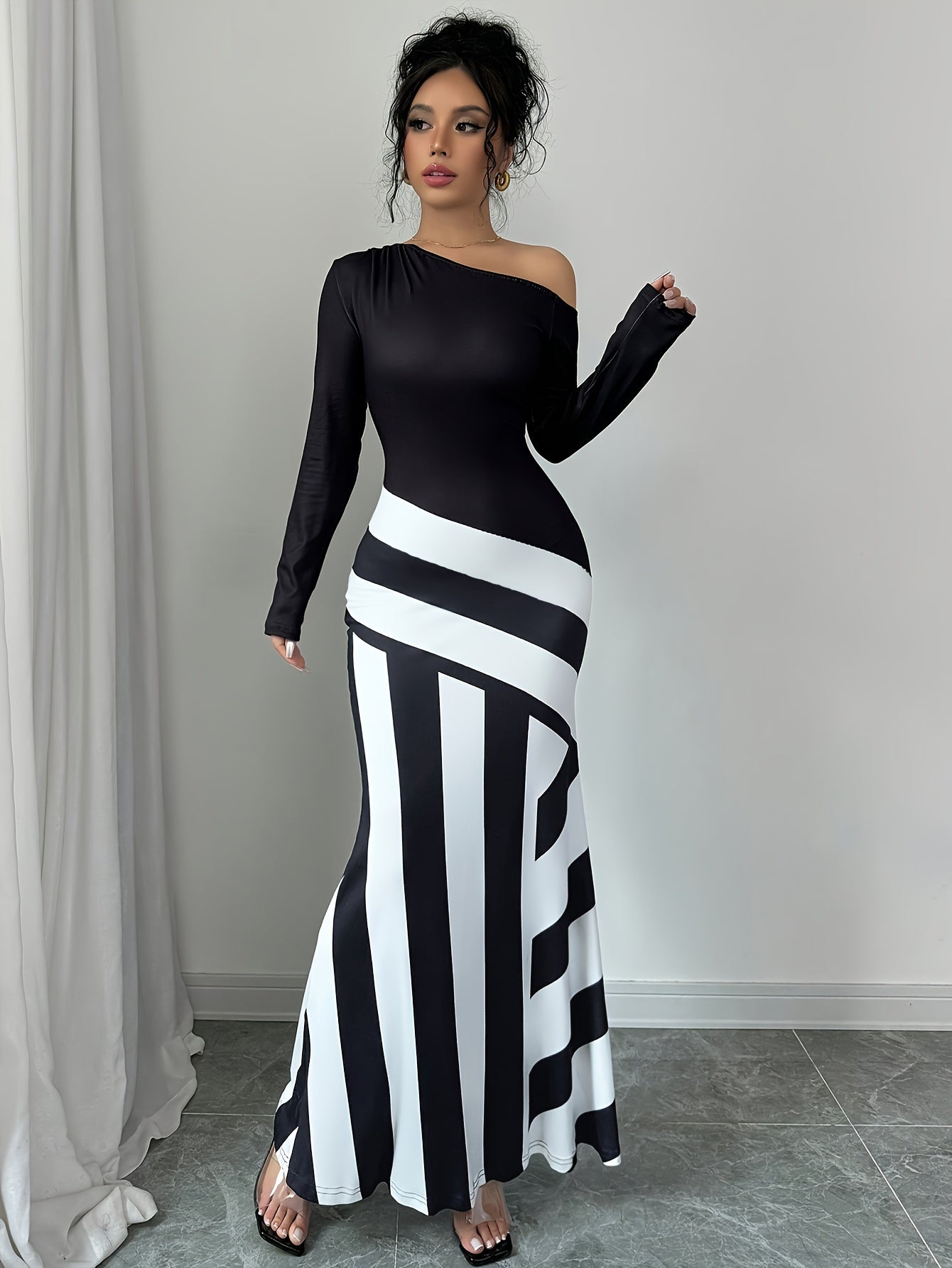 Gaia Off-Shoulder Striped Maxi Dress