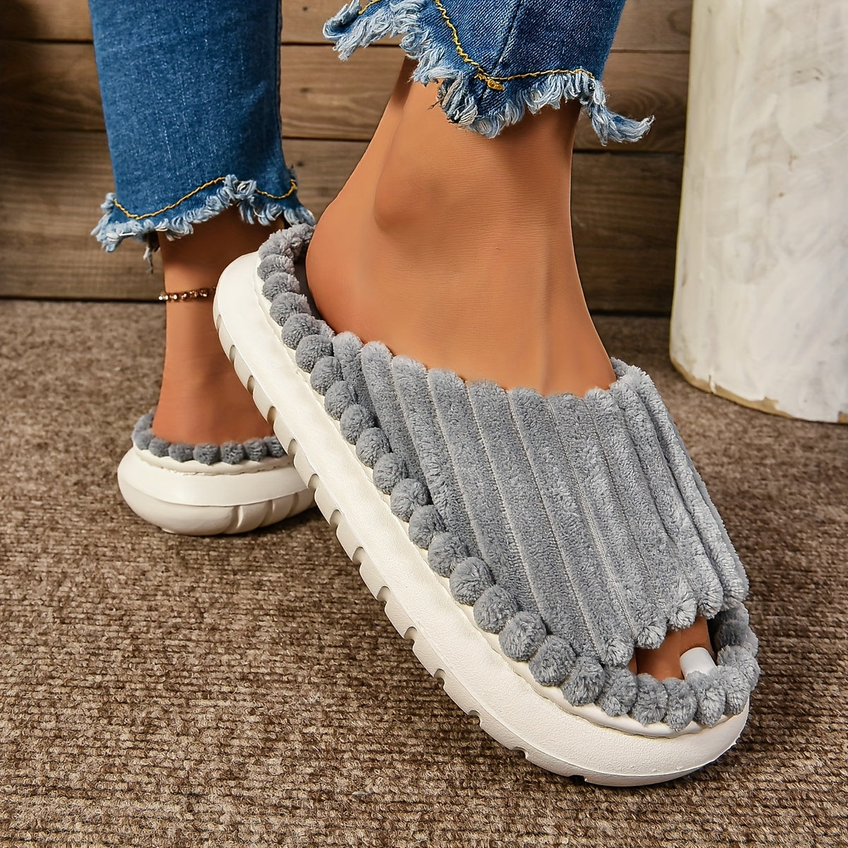 Cozy Plush Half Toe Cap Slippers
