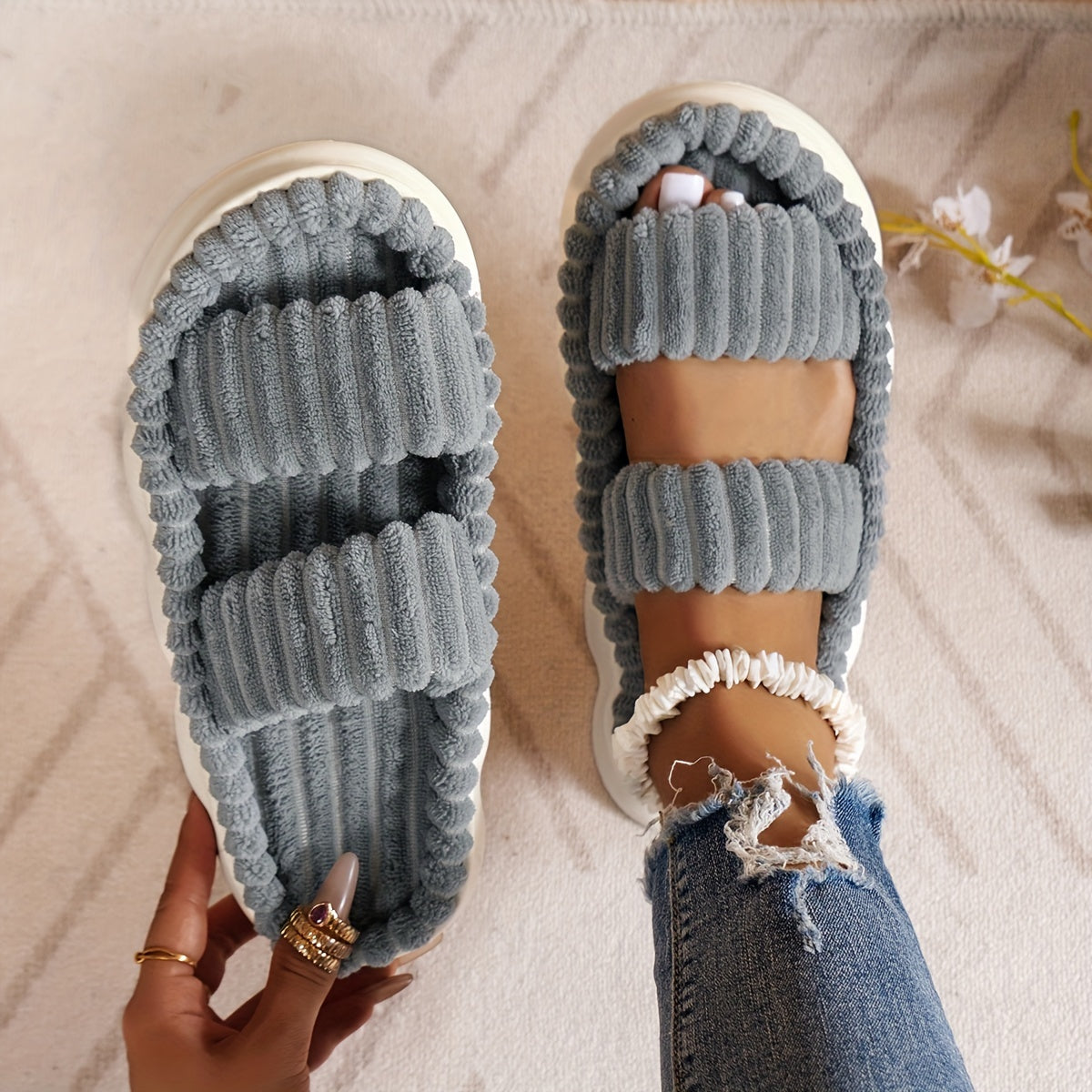 Two Bands Platform Slippers