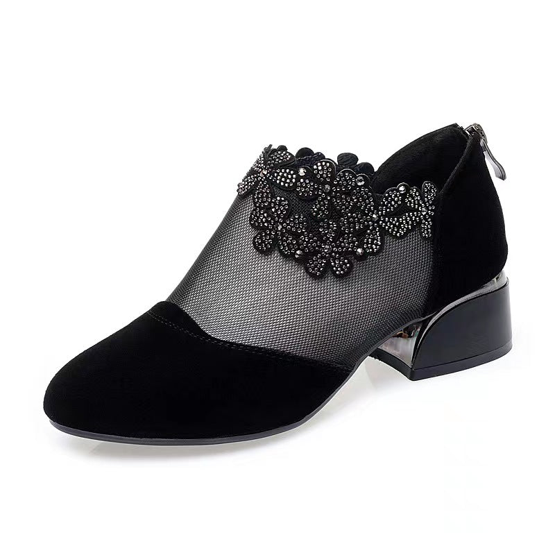 Austin5 Rhinestone Mesh Block Heels