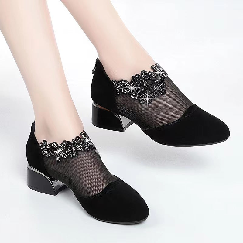Austin5 Rhinestone Mesh Block Heels