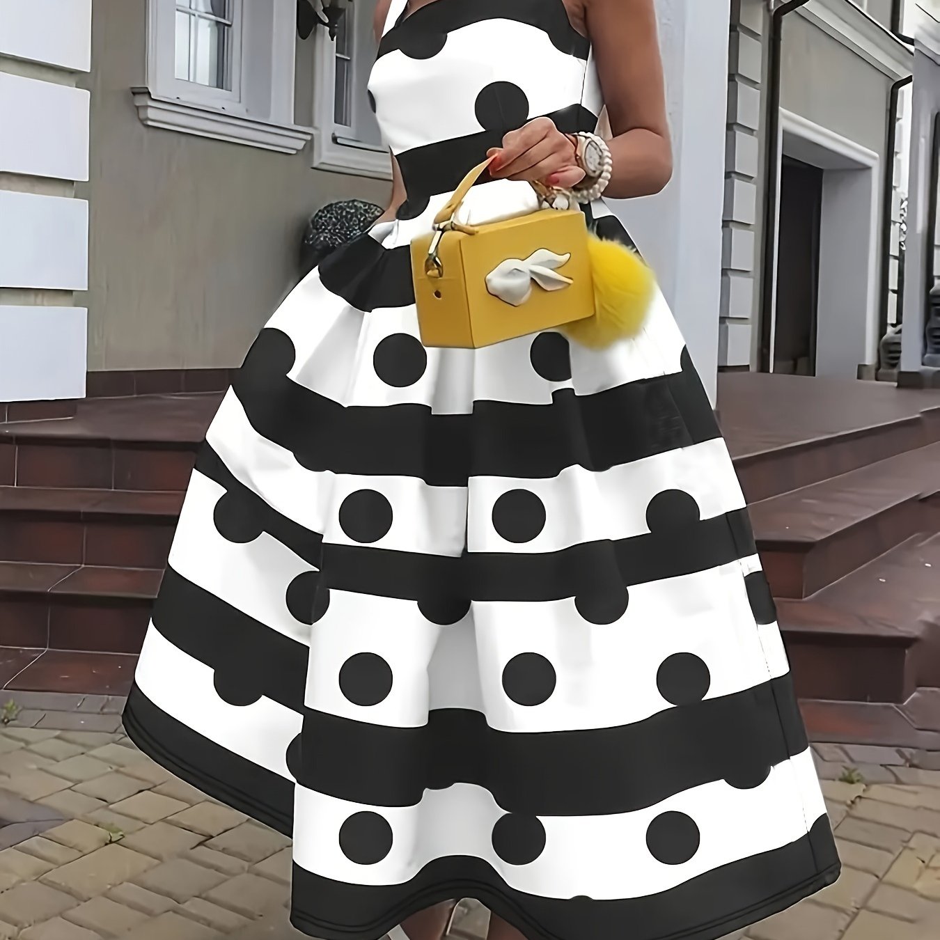 Dijona Polka Dot Striped Tank Dress