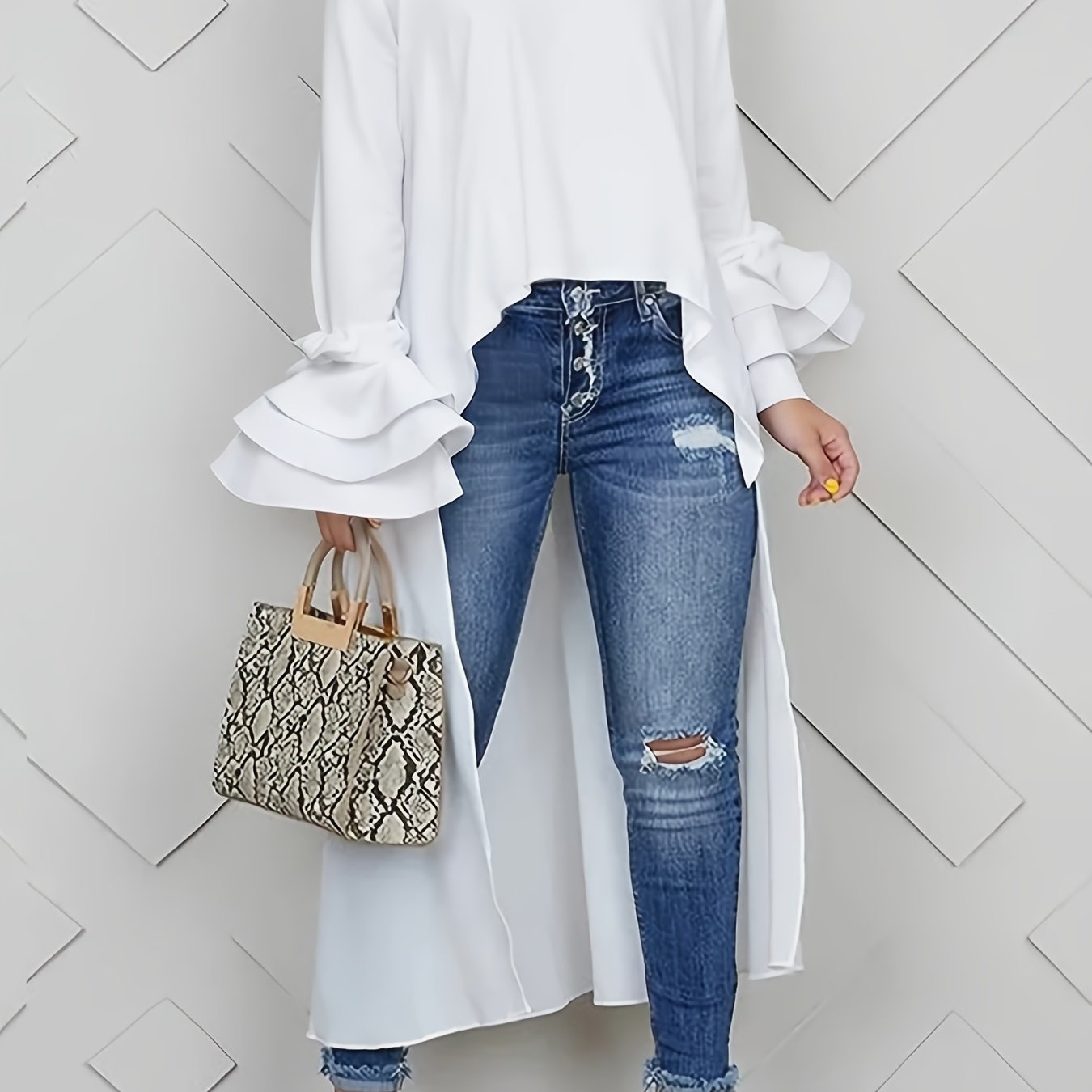 Despina White Long Sleeve Top