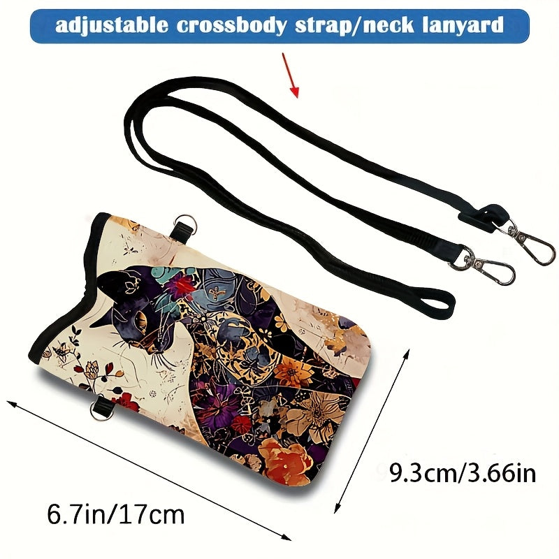 Cat and Floral Print Pattern Phone Pouch
