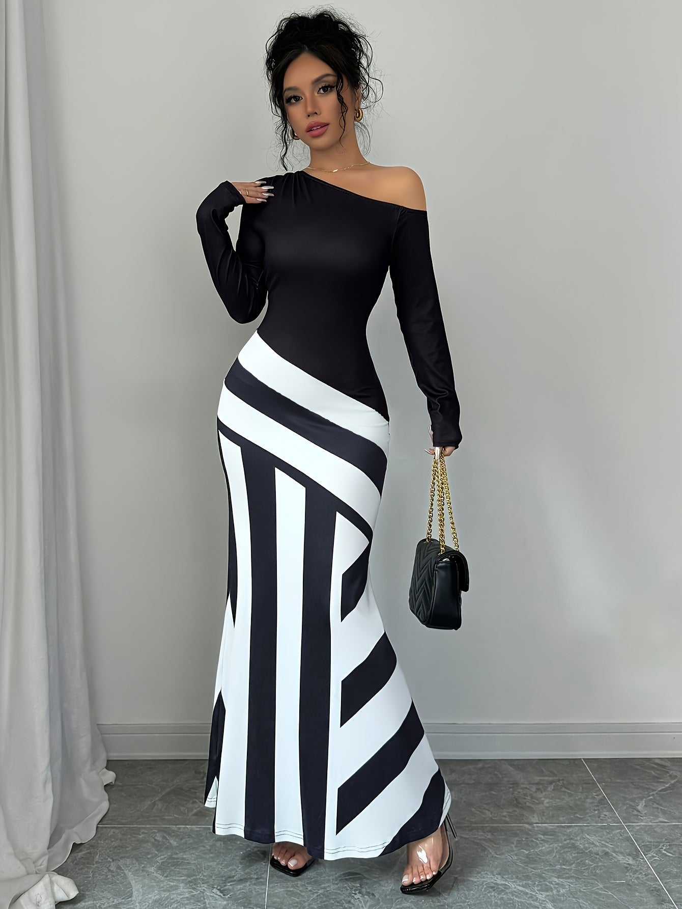 Gaia Off-Shoulder Striped Maxi Dress