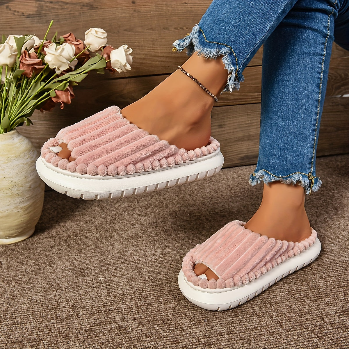 Cozy Plush Half Toe Cap Slippers