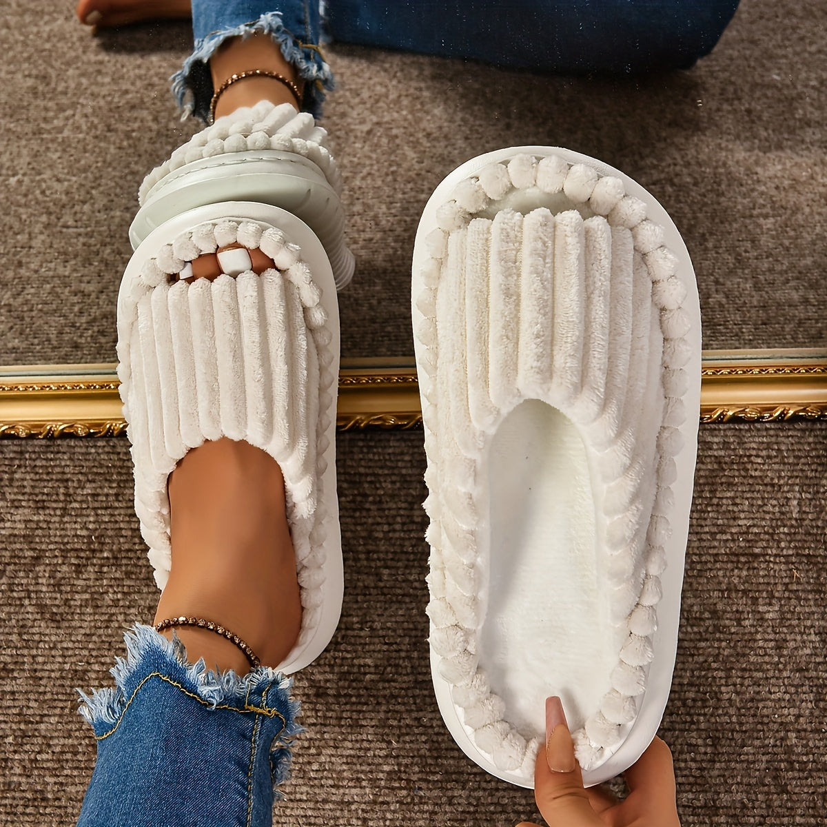 Cozy Plush Half Toe Cap Slippers