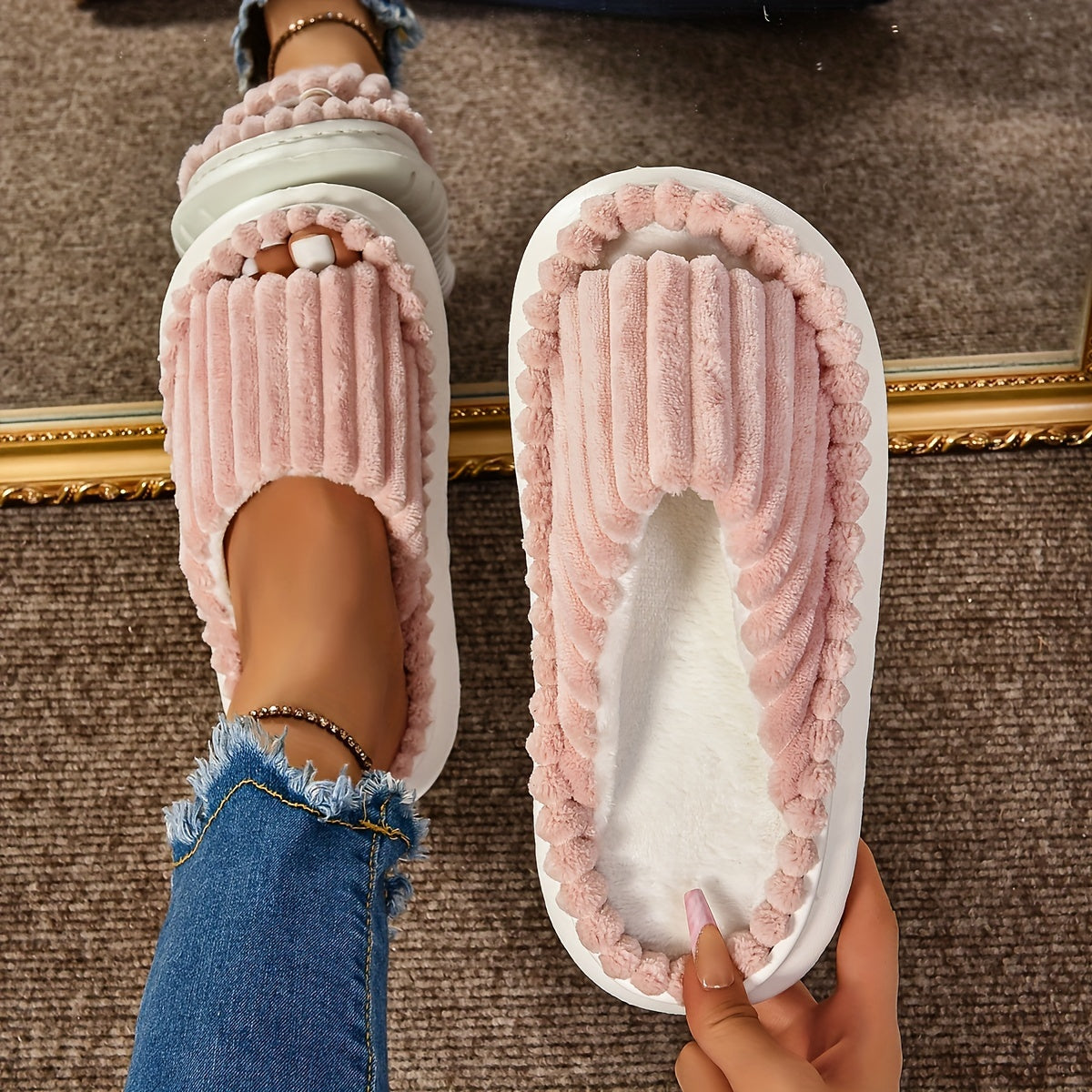 Cozy Plush Half Toe Cap Slippers