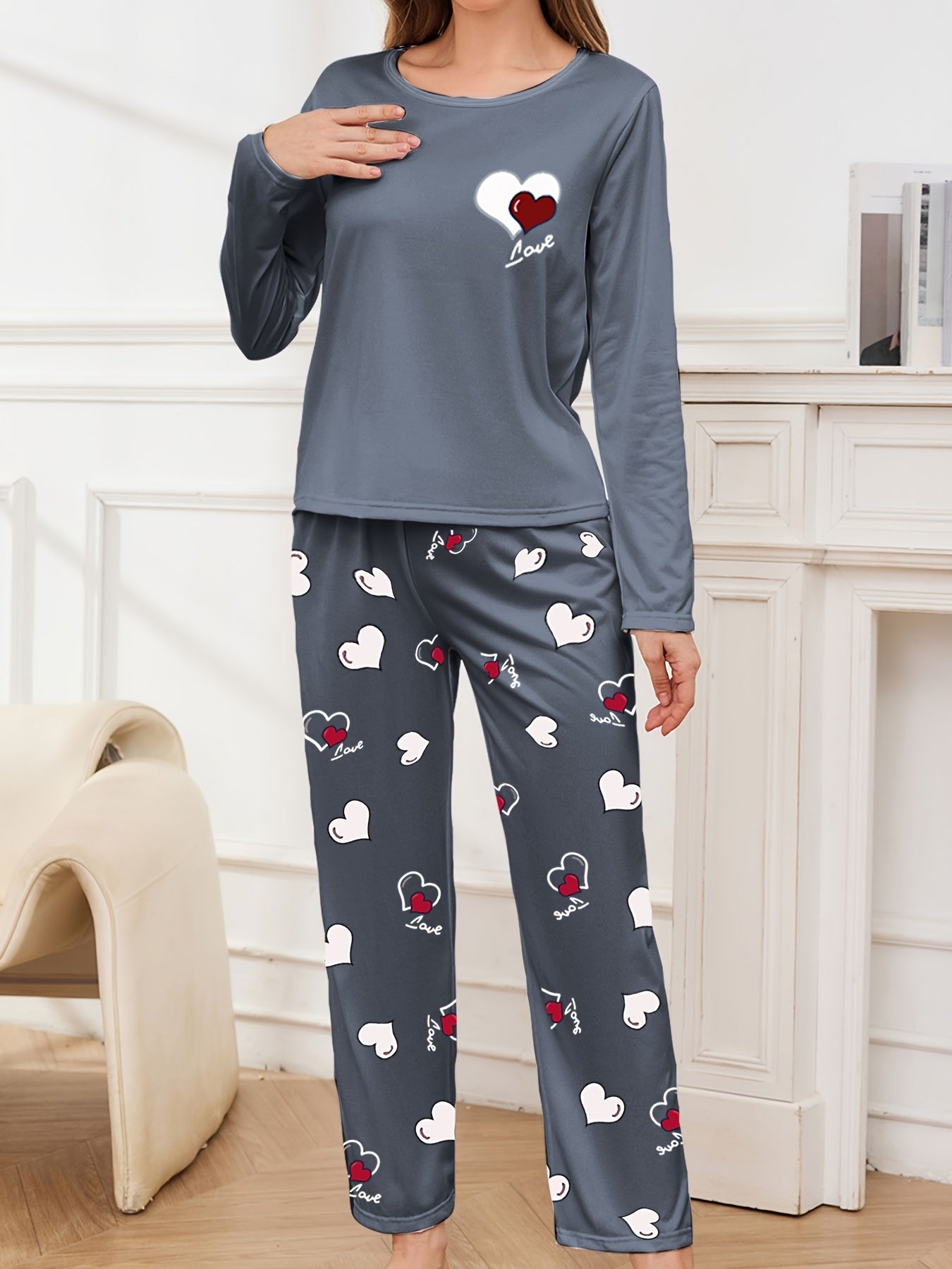 Juliette Warm Heart Print Pajama Set
