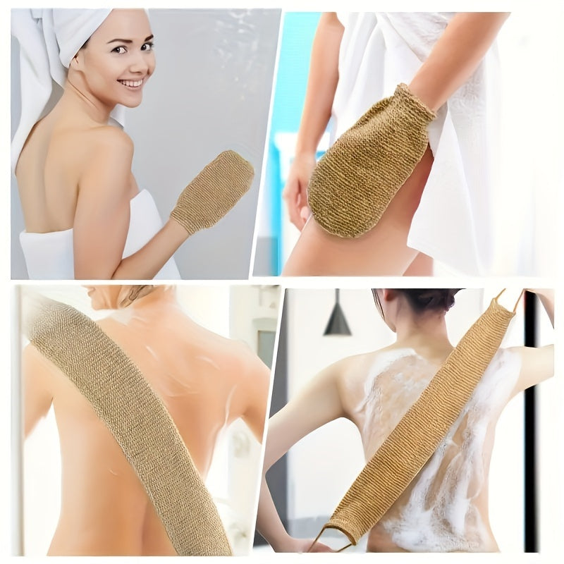 Natural Sisal Exfoliating Back Scrubber and Bath Glove Set