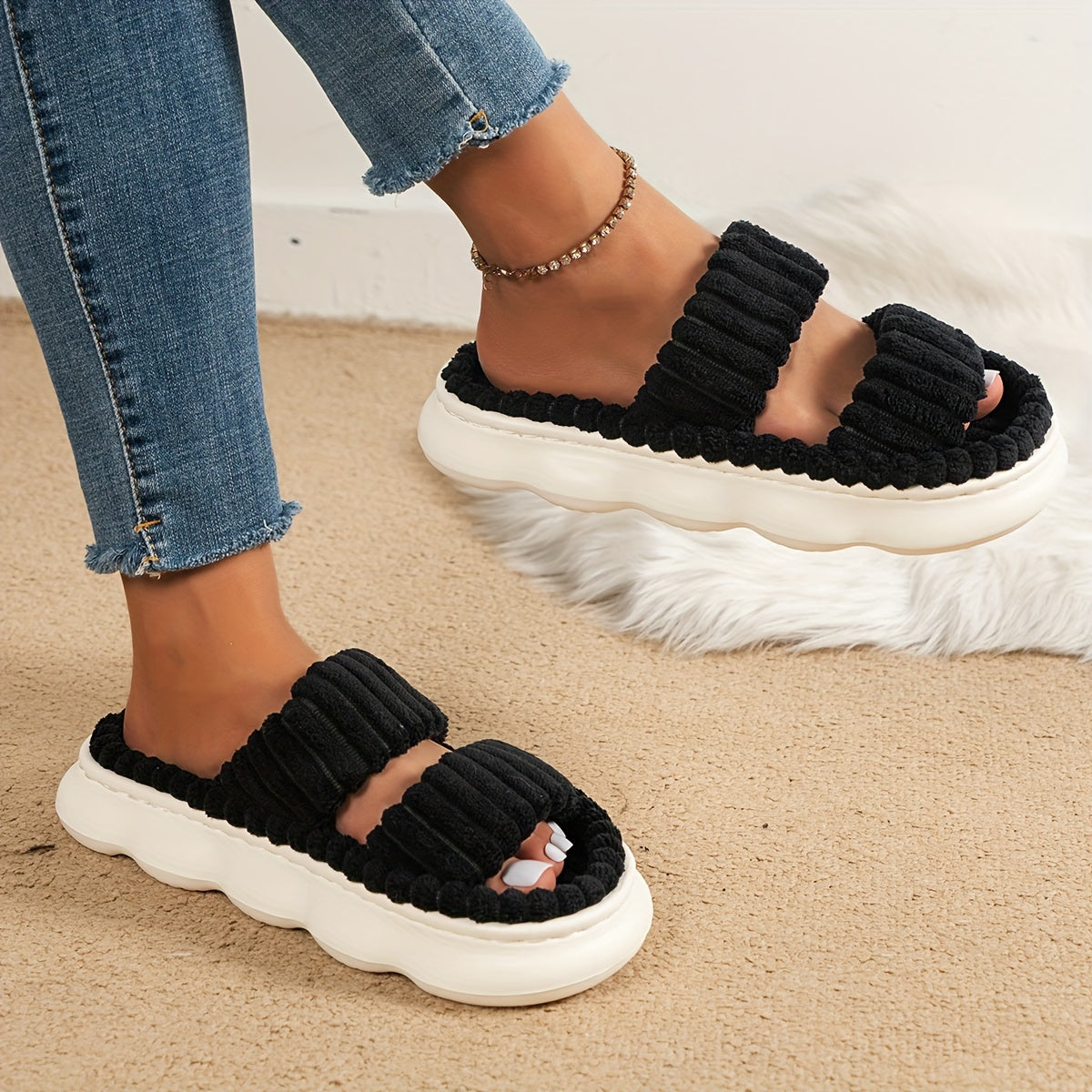 Two Bands Platform Slippers