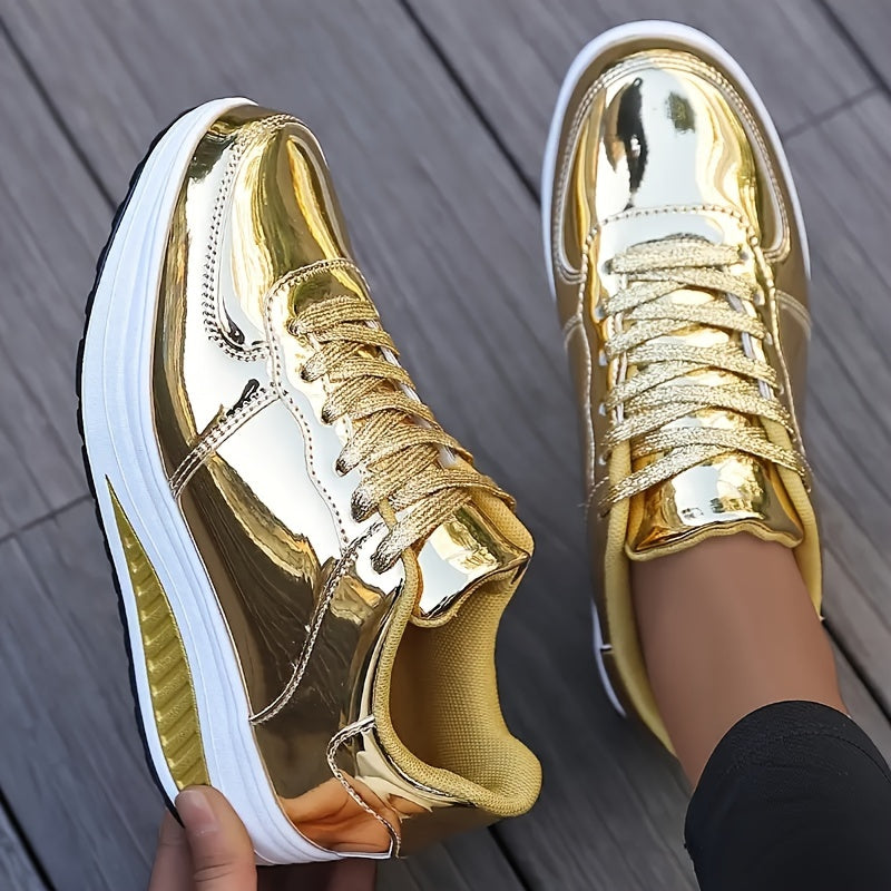 Roxani Glossy Golden Running Shoes