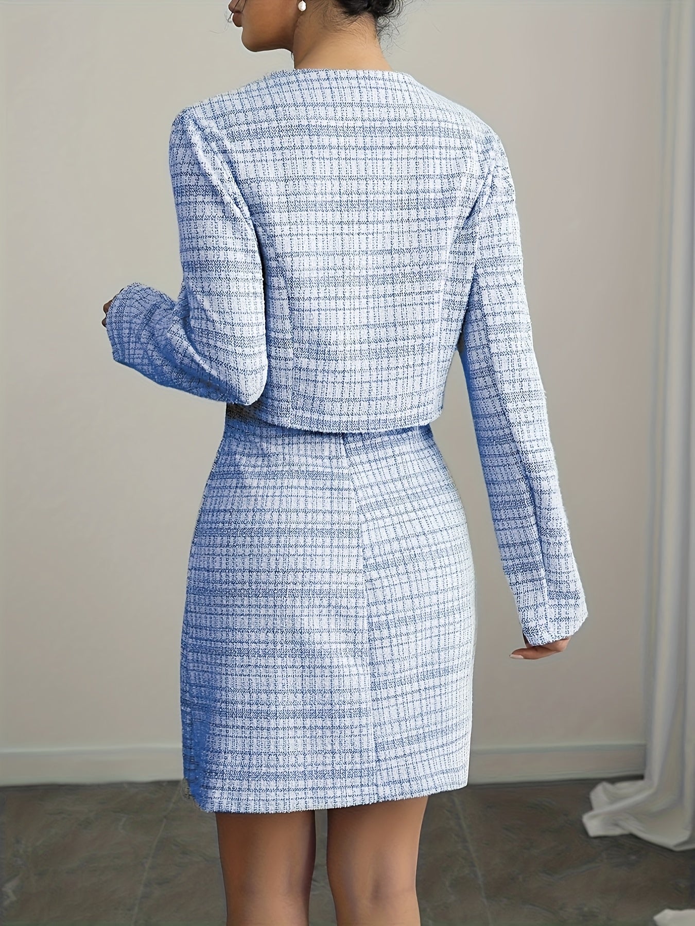 Athanasia Elegant Plaid Dress and Jacket Set