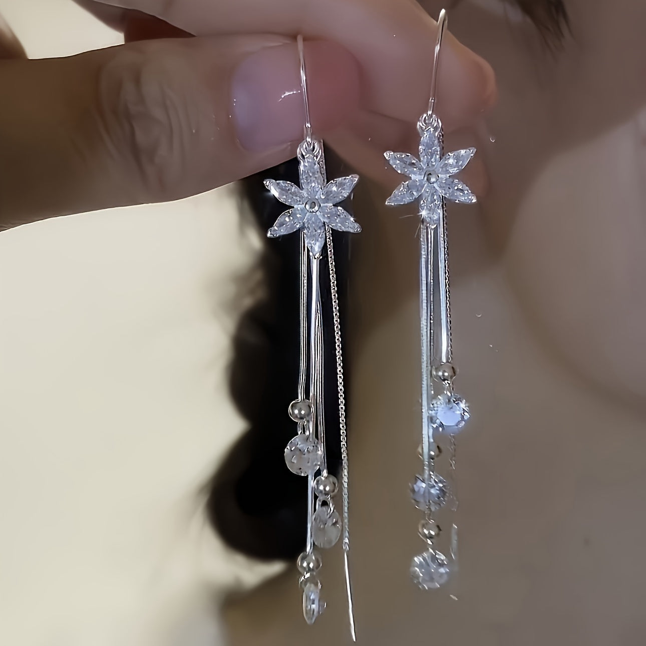 Faten2 Silver Long Tassel Earrings