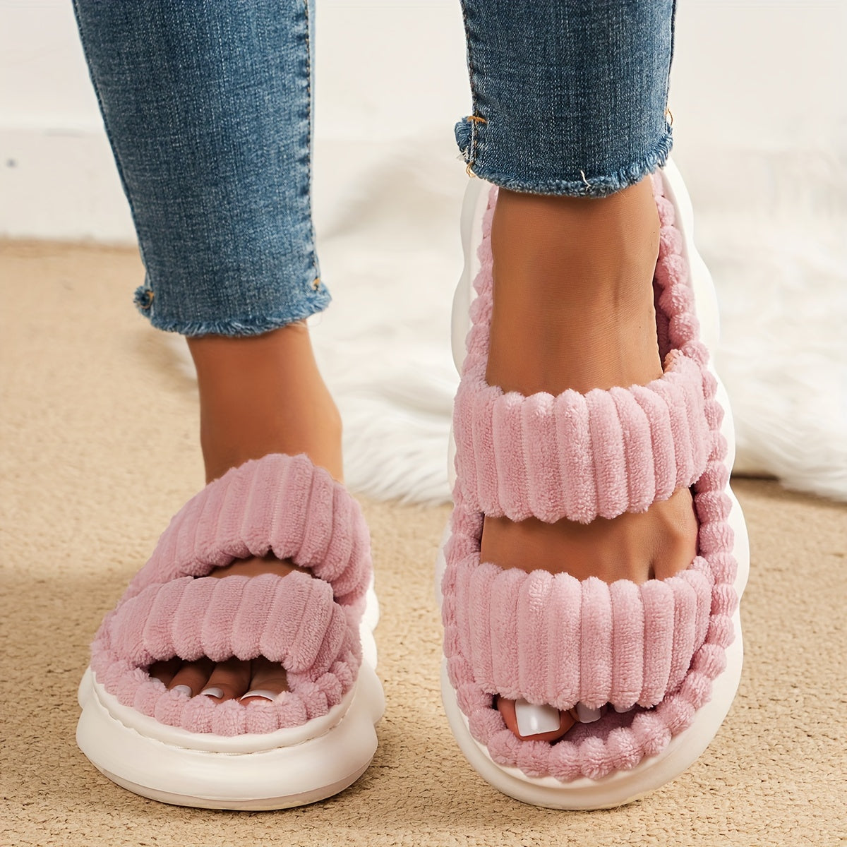 Two Bands Platform Slippers