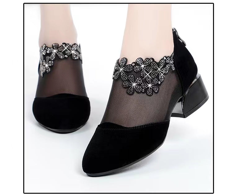 Austin5 Rhinestone Mesh Block Heels