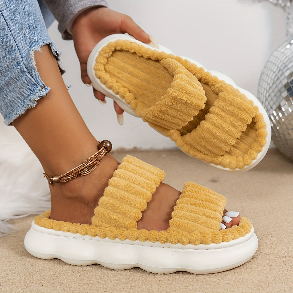 Two Bands Platform Slippers