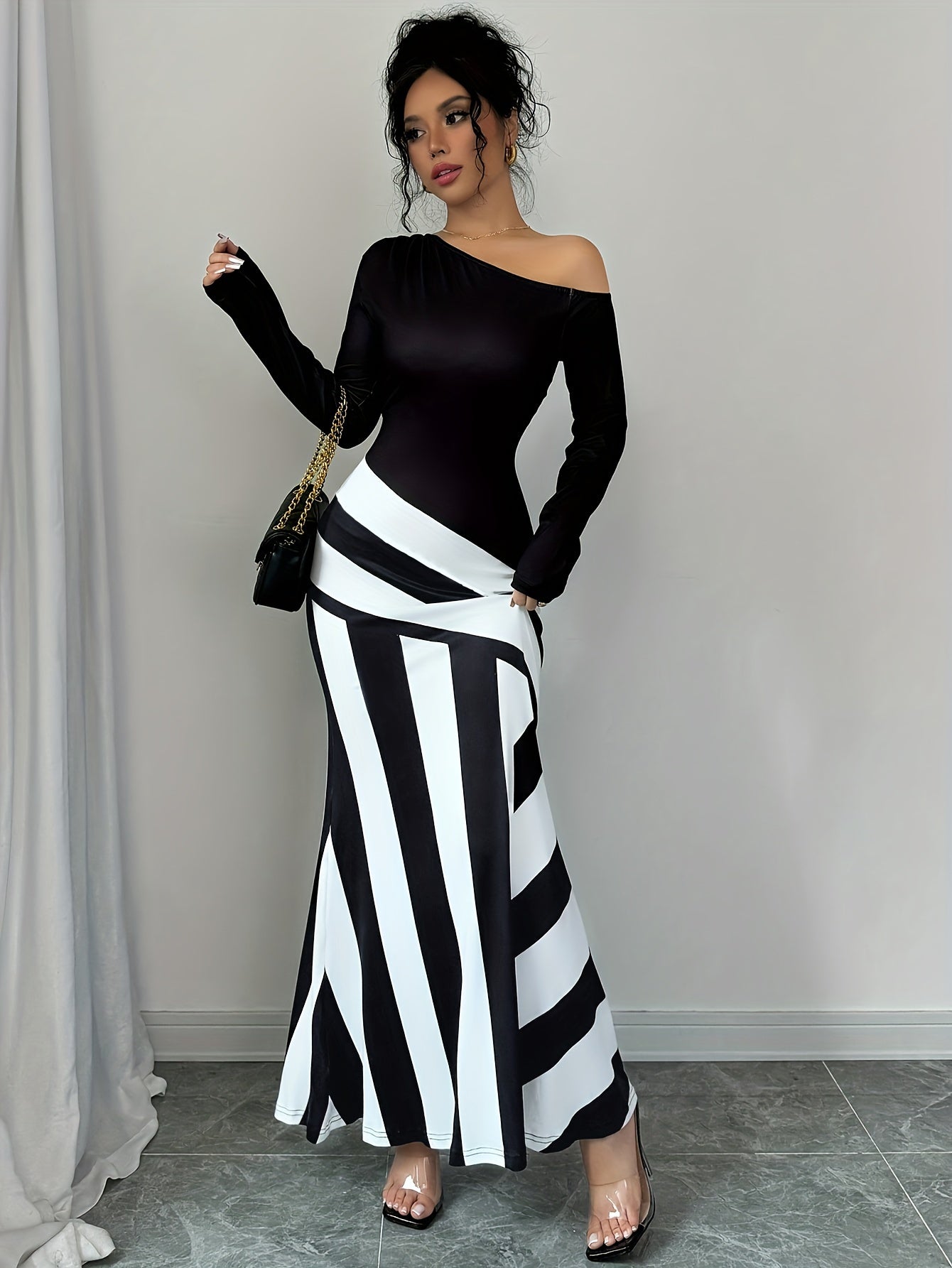 Gaia Off-Shoulder Striped Maxi Dress