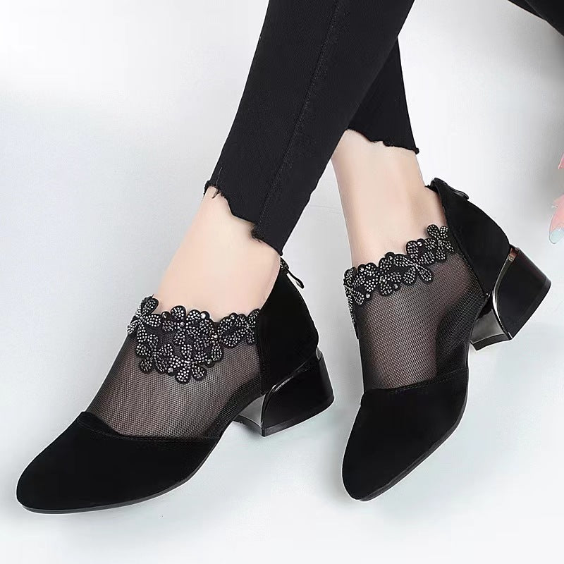 Austin5 Rhinestone Mesh Block Heels