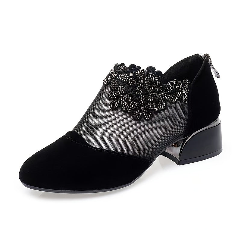 Austin5 Rhinestone Mesh Block Heels