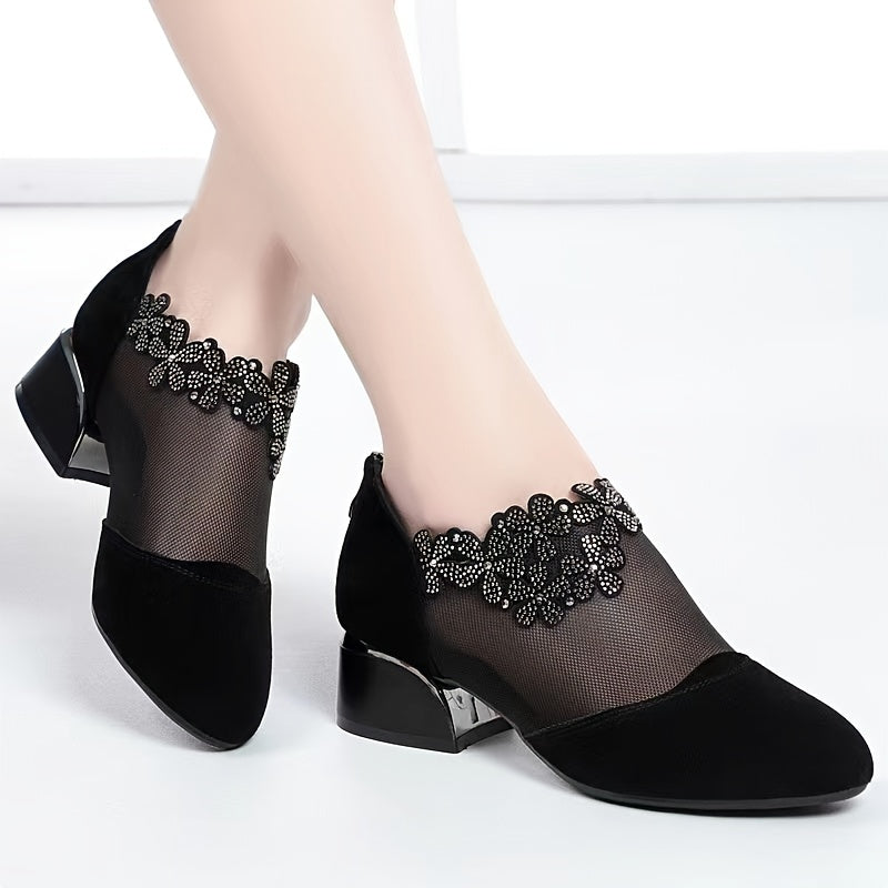 Austin5 Rhinestone Mesh Block Heels