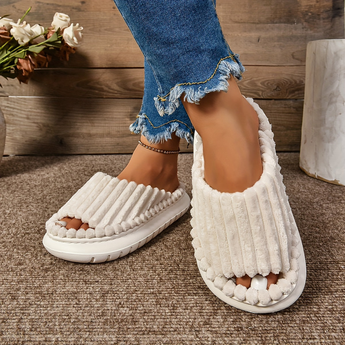 Cozy Plush Half Toe Cap Slippers