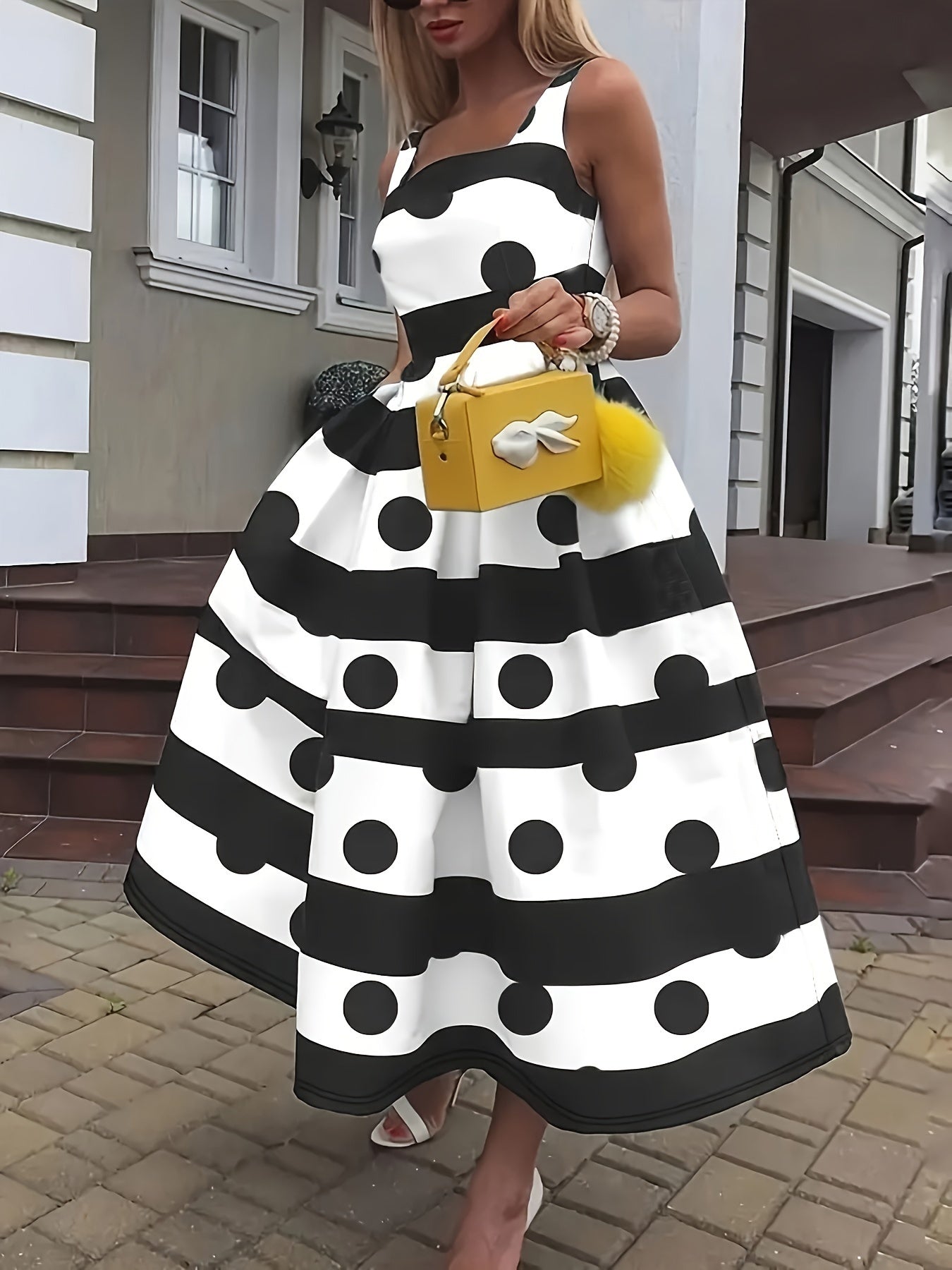 Dijona Polka Dot Striped Tank Dress