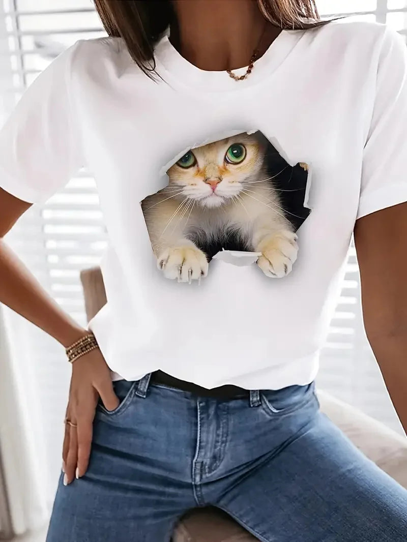 Cute Cat Print T-Shirt