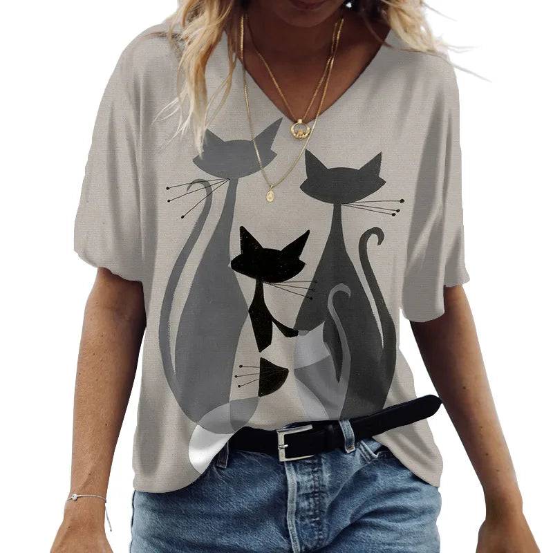 Cartoon Cat Women's T-shirts