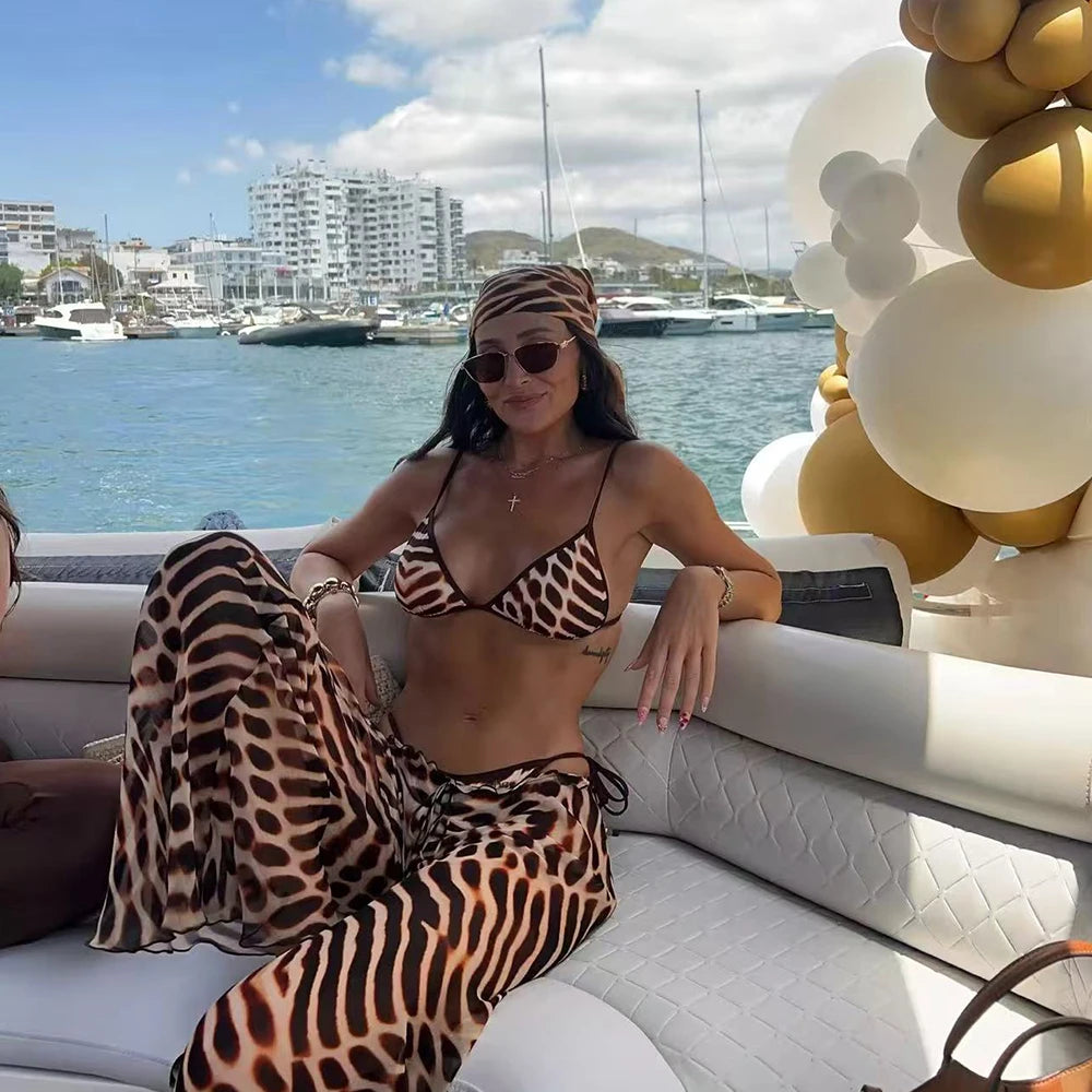 3 Pieces Print Bikini Swimsuit