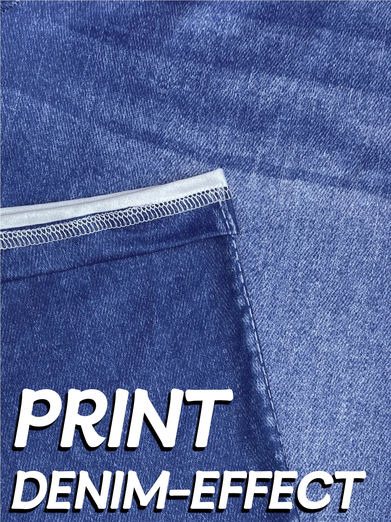 Roma Imitation Denim Print Pants