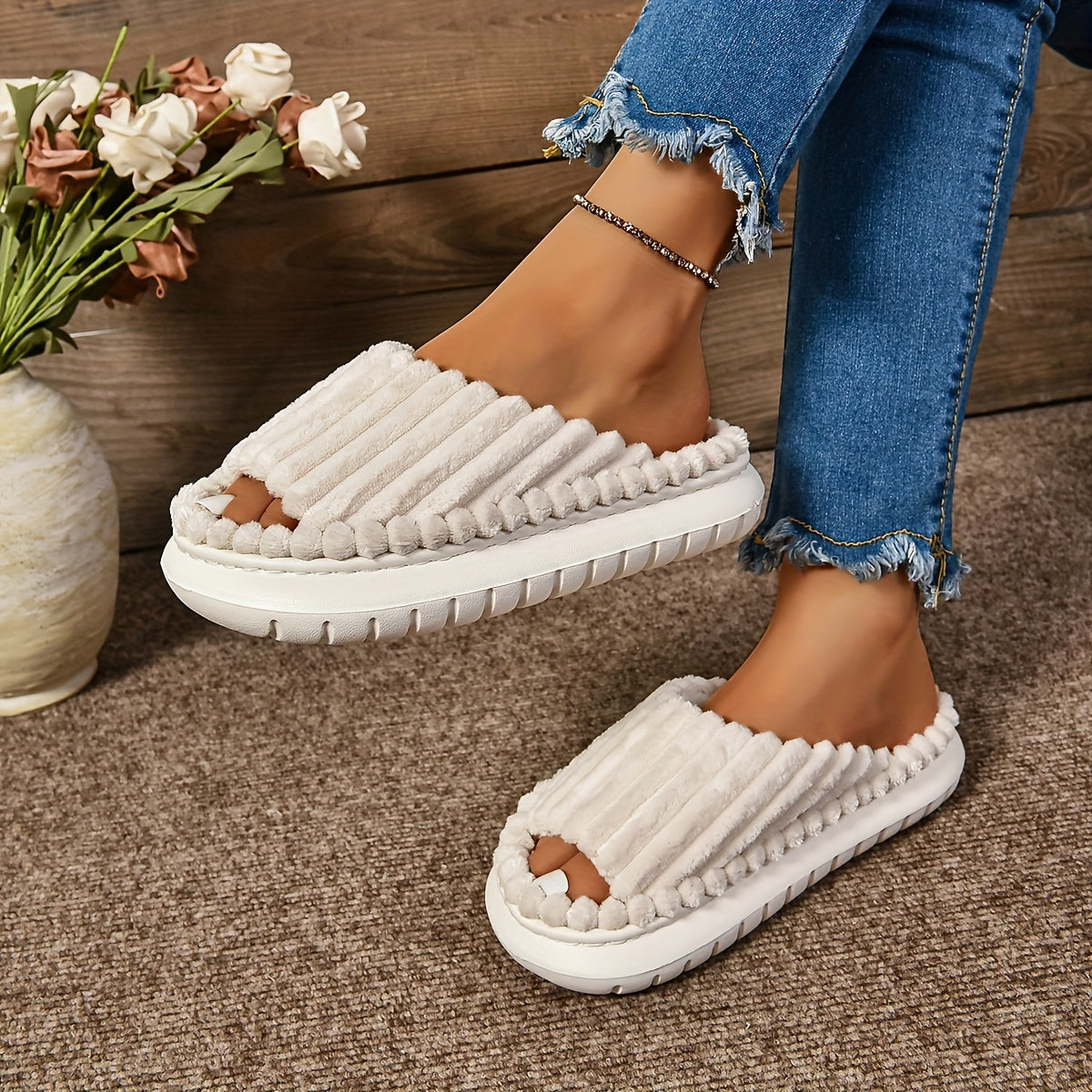 Cozy Plush Half Toe Cap Slippers