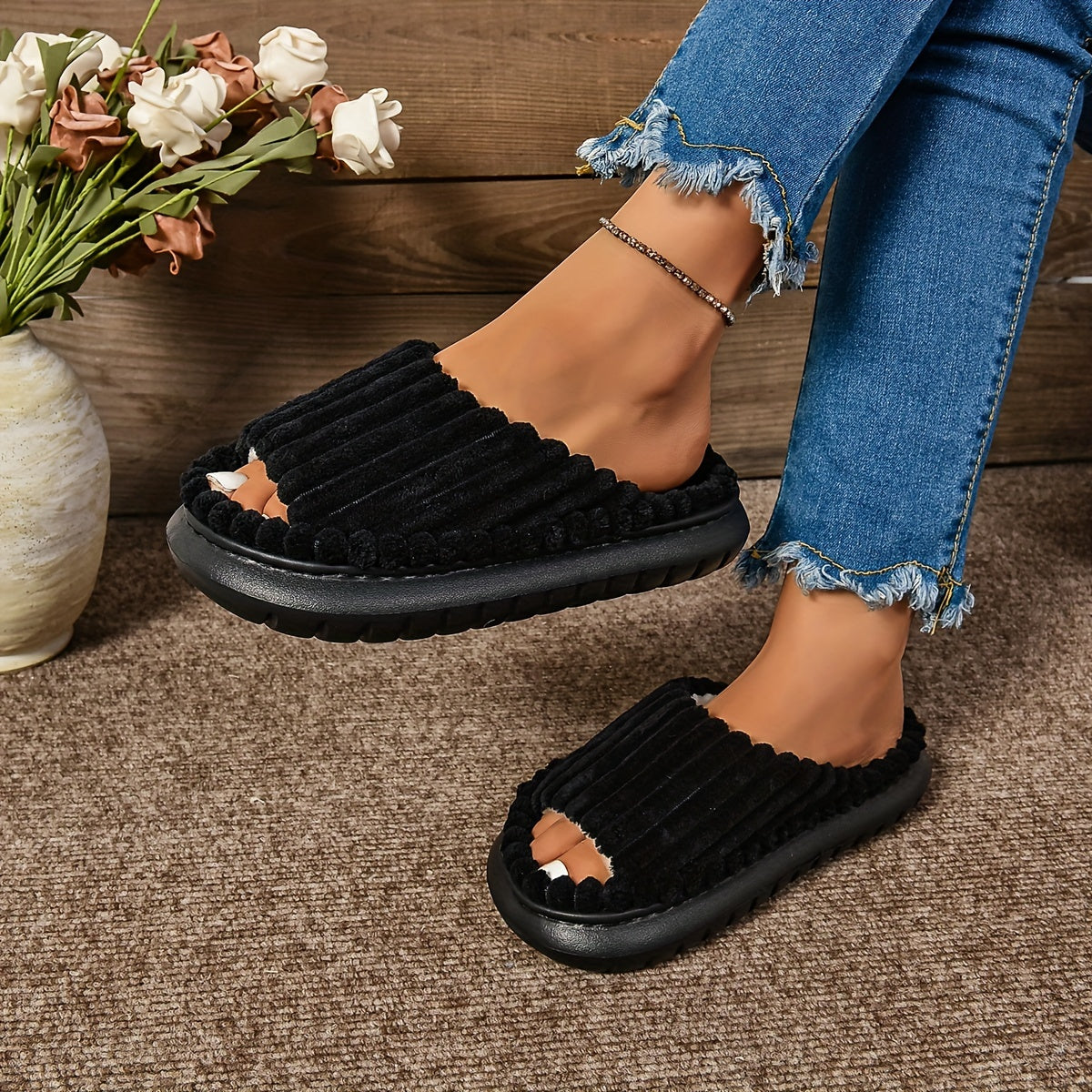 Cozy Plush Half Toe Cap Slippers