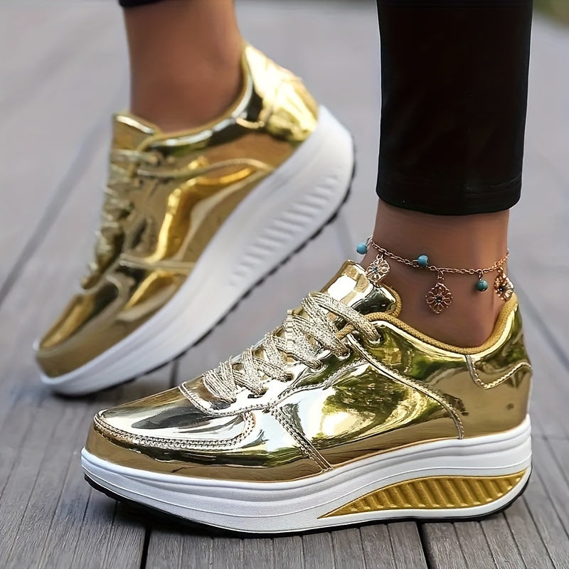 Roxani Glossy Golden Running Shoes
